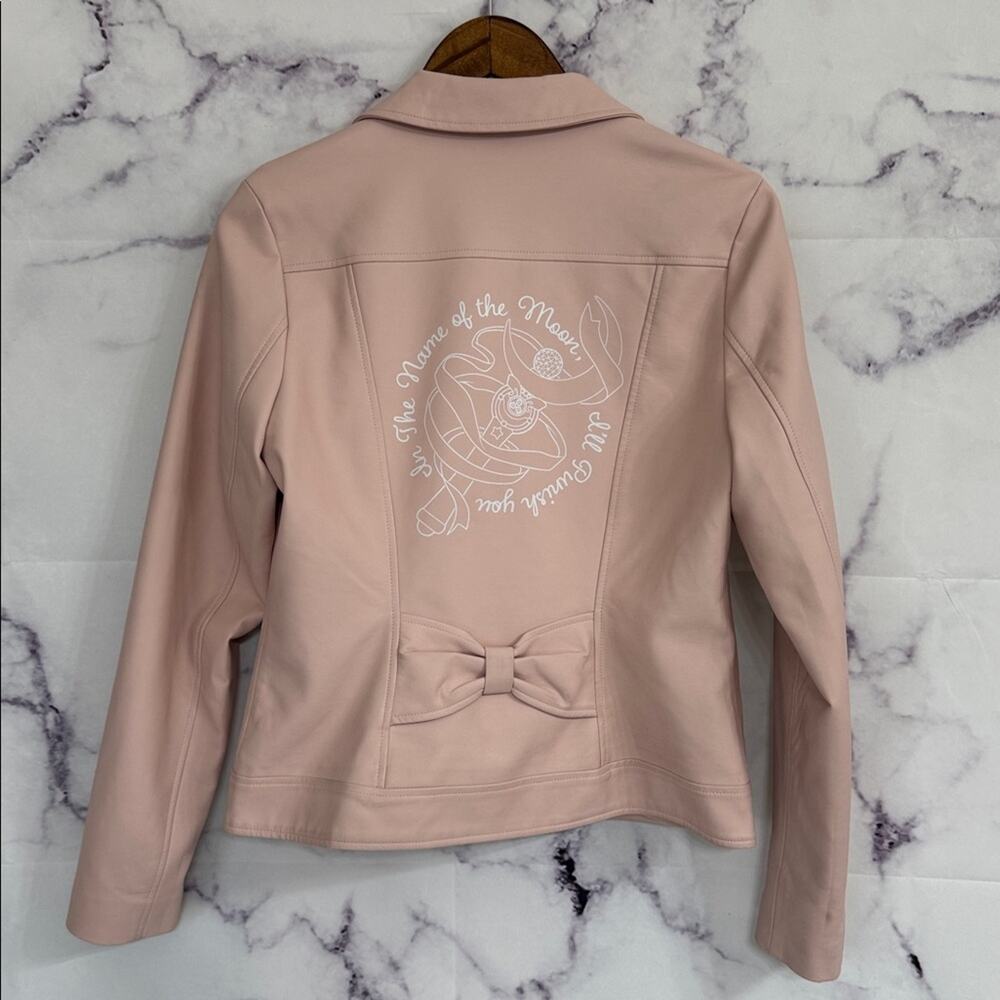 HOT TOPIC Sailor Moon In The Name Of The Moon Pink Faux Leather Moto Jacket Jr M - Picture 11 of 13